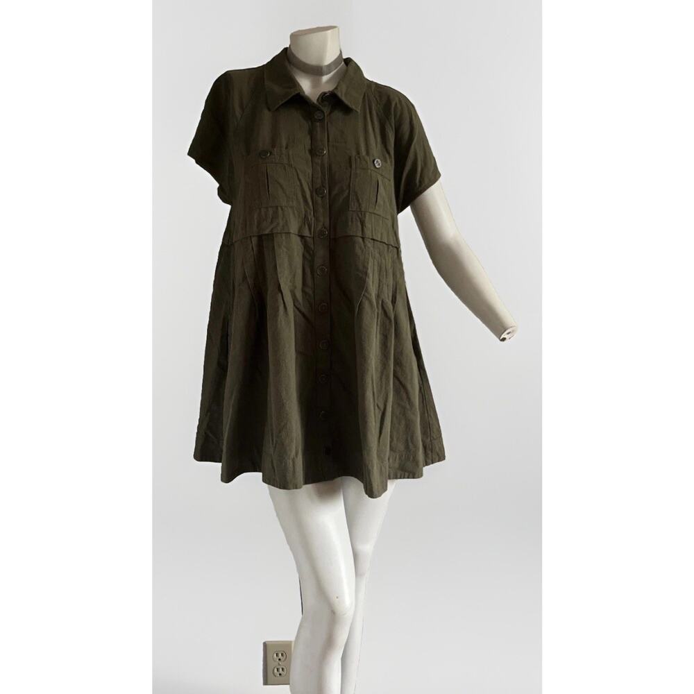 Free People Ronnie Cotton Poplin Mini Shirtdress Oversize Fit Olive Small - Picture 4 of 8